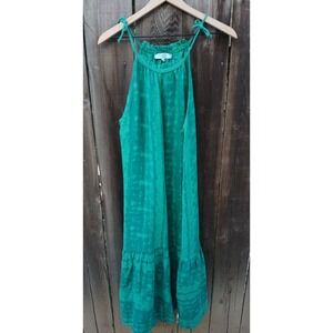 Allegra Masetti Emerald Green Maxi Boho  Sleeveless  Dress Italy 100% Linen  L
